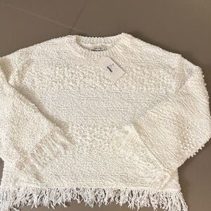 NWT Sadie & Sage Nubby Fringe Boxy White Sweater. Size XS.